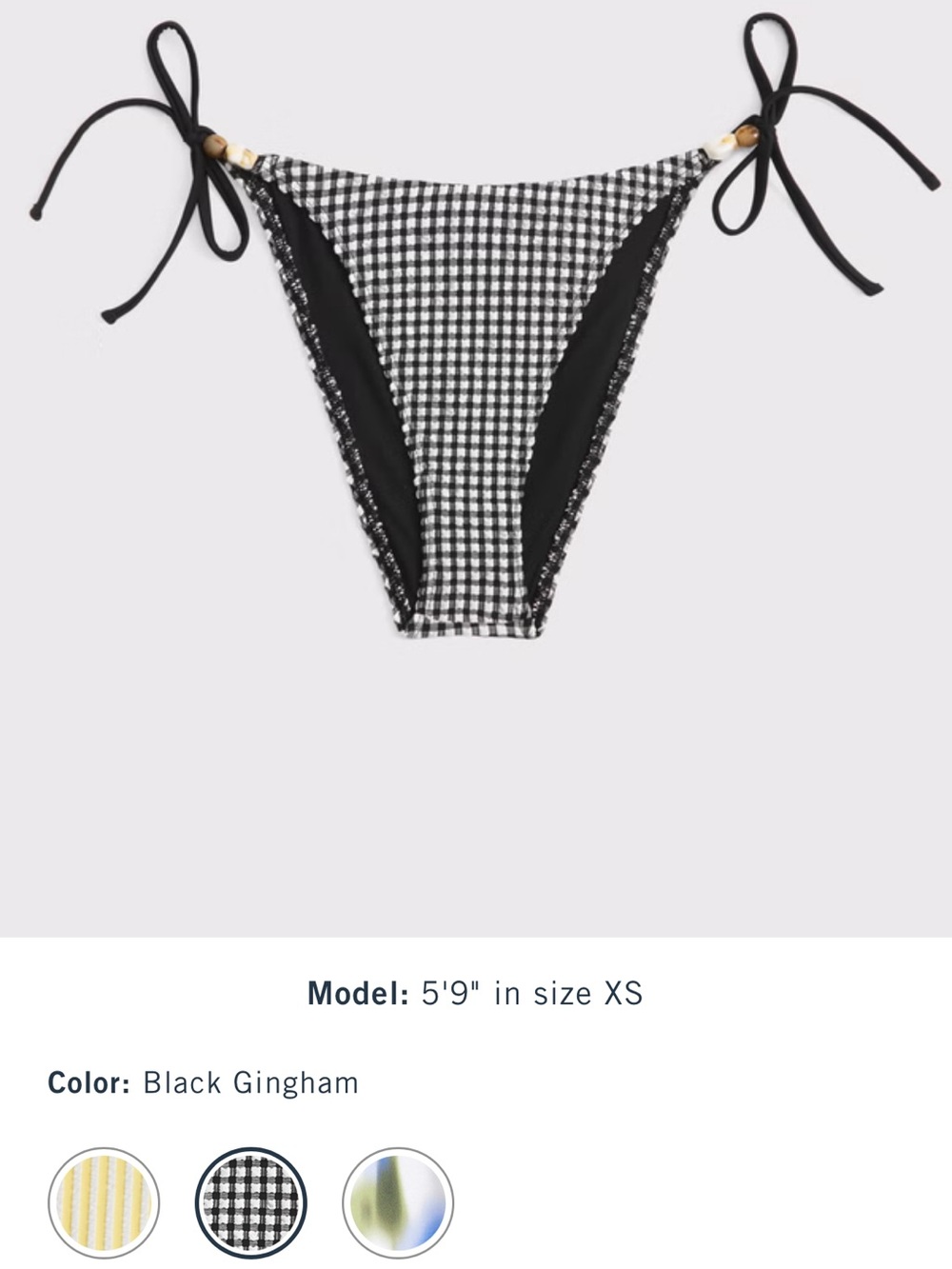 Abercrombie & Fitch Black Gingham Tie-Side Bikini Bottoms with Bead Accents